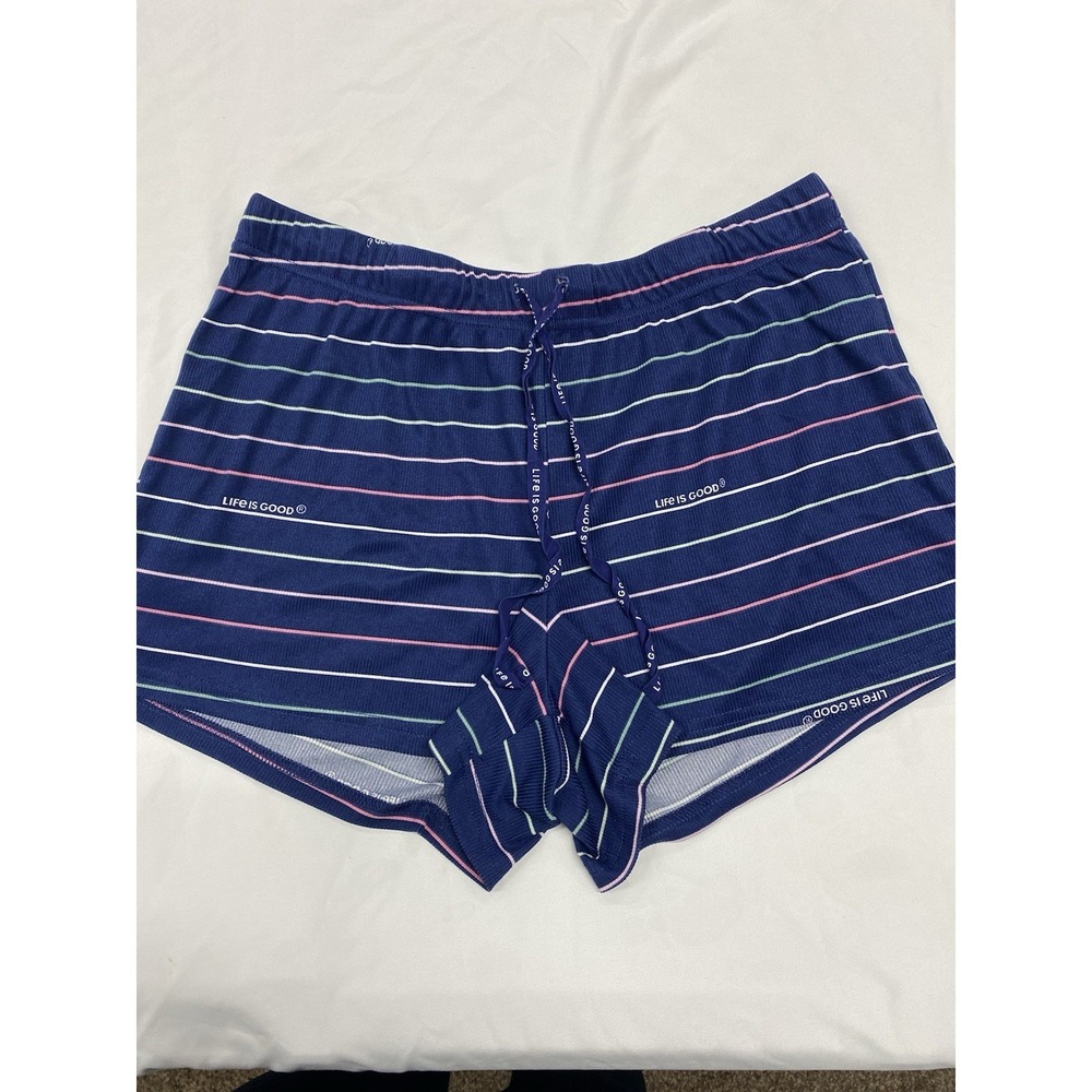 Life Is Good Women's Sleep Shorts Large Navy And Stripes